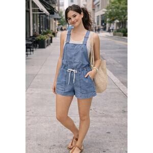 WILFRED FREE Aritzia Beatriz Chambray Romper  Blue Shortalls Overalls Size Small